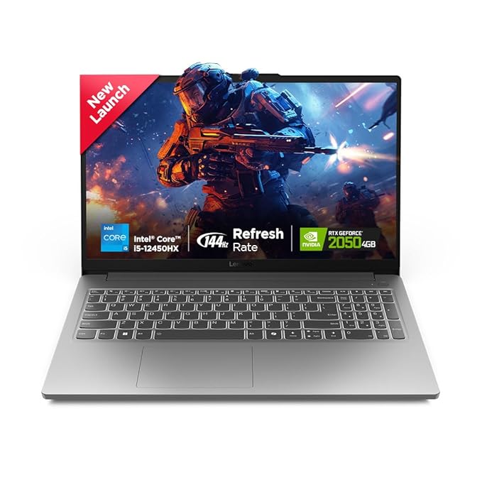 Lenovo LOQ Essential Intel Core i5-12450HX| NVIDIA RTX 2050 4GB (12GB RAM/512GB SSD/144Hz Refresh Rate/15.6" (39.6cm)/Windows 11/3 Mon. Game Pass/Grey/1.7Kg), 83LK0031IN AI Gaming Laptop